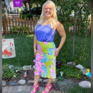 EUC Lilly Pulitzer silk Cori midi skirt matcha green boho babe